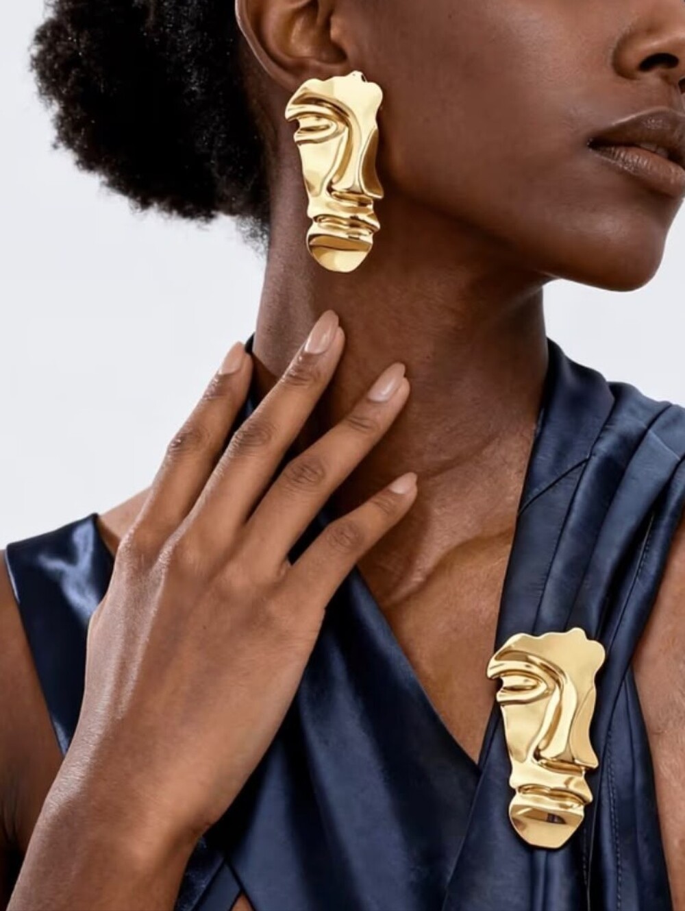 Gold Abstract Face Statement Earrings - Women Jewelry